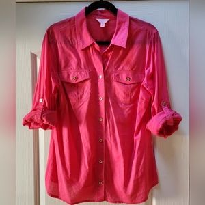 Lily Pulitzer Hot Pink Long Sleeve Button Down Blouse Size 12